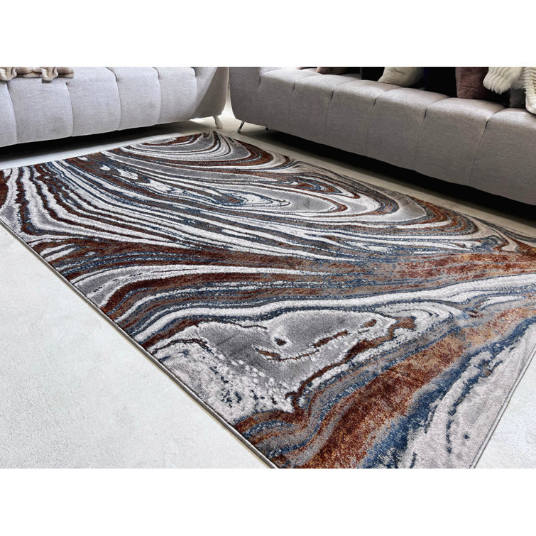 17 Stories Machine Woven Gray/Brown/Blue Rug Wayfair Canada